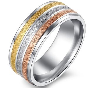 Stainless Steel Silver Band Ring Gold accents NWT